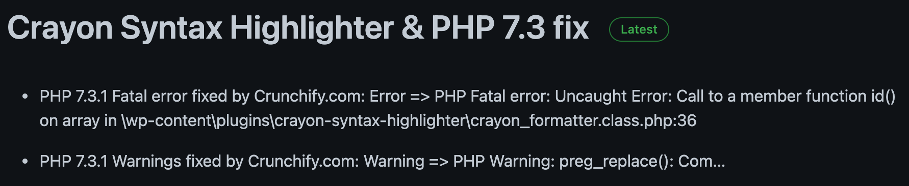 Crayon Syntax Highlighterがエラー吐いてなんもできない！！！
